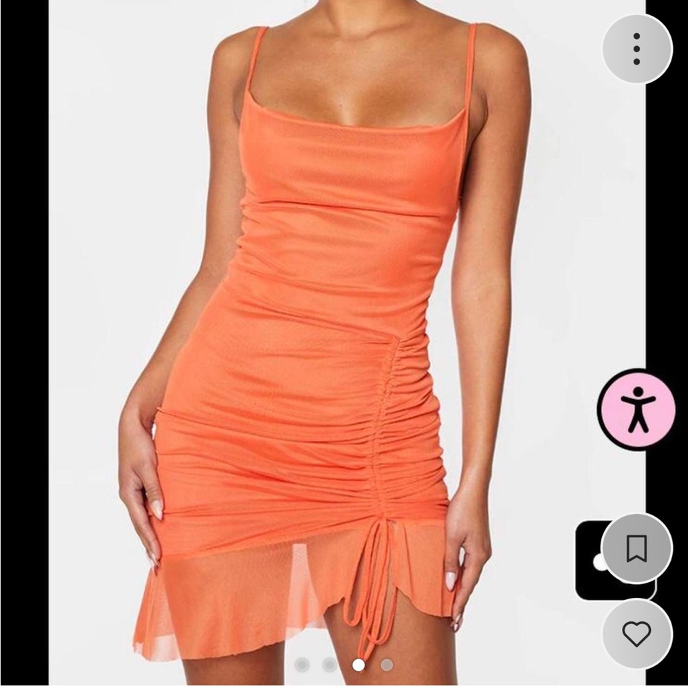 Orange Ruched mini Dress - Picture 3 of 4